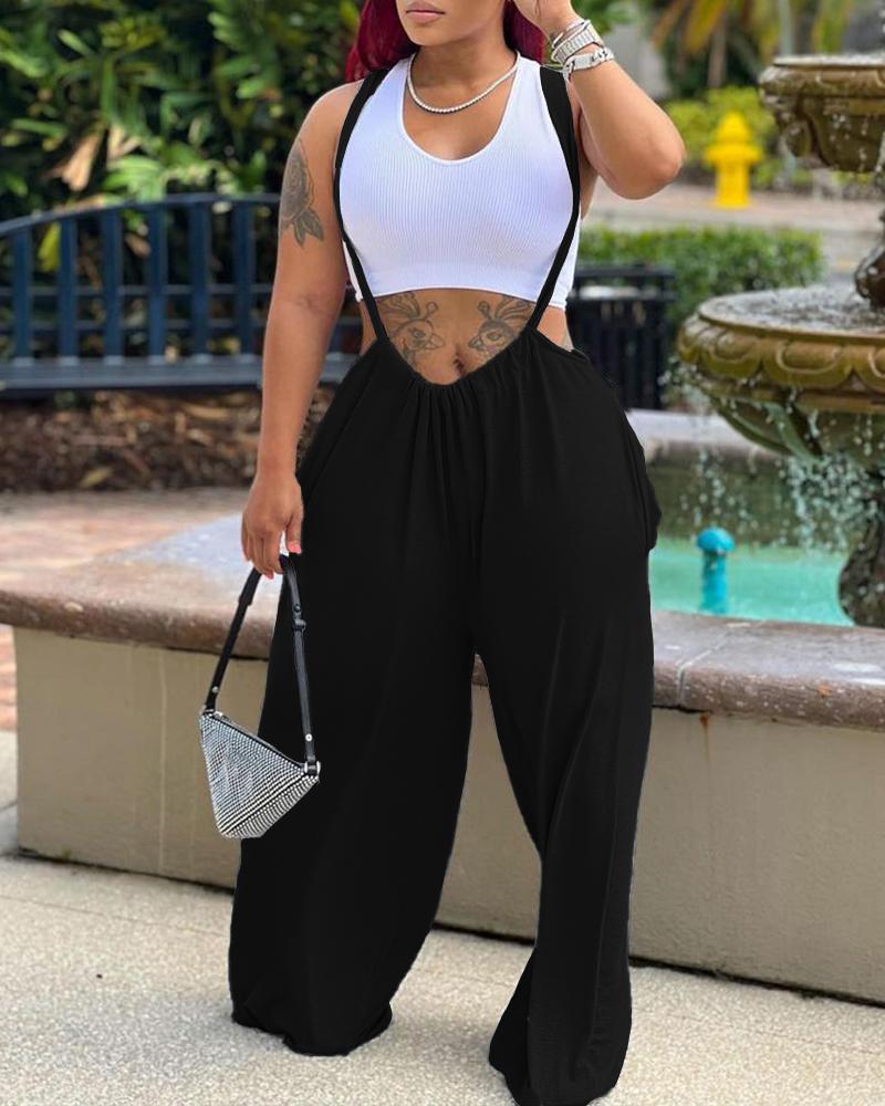 Plain Wide Leg Suspender Jumpsuit, women Jumpsuits, ChicMe catalog