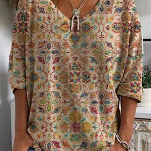 Women's Floral Spring V-Neck Print Casual Long Sleeve T-Shirt, Long sleeves, Lilicloth.com