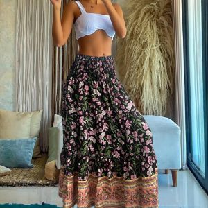 Summer Bohemian Long Pleated Skirts Flowy High Waist A Line Maxi Skirts, women Skirts, ChicMe catalog