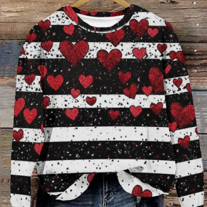 Women Valentine's Day Crew Neck Casual Spring/Fall Long Sleeve Sweatshirt, JustFashionNow Sweatshirts & Hoodies, color:Black-white|size:XXL
