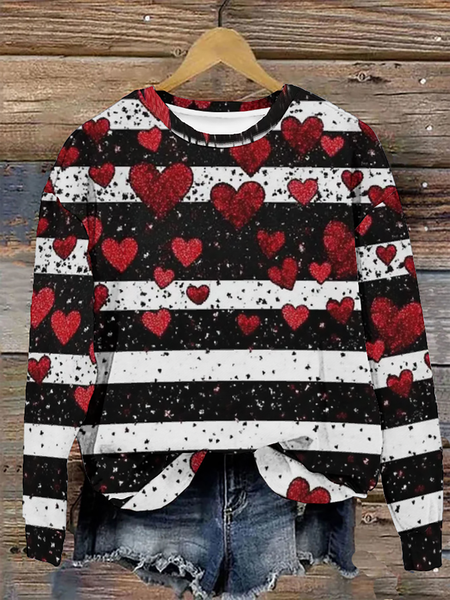 Women Valentine's Day Crew Neck Casual Spring/Fall Long Sleeve Sweatshirt, JustFashionNow Sweatshirts & Hoodies, color:Black-white|size:XXL