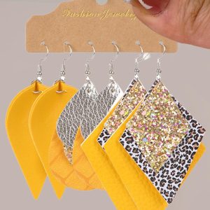 3Pairs Leopard Layered Leaf Argyle Shaped Vintage Drop Earrings Set, women Earrings, ChicMe catalog