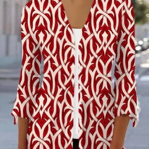 Women's Spring/Fall Outerwear Casual Floral Jersey Shawl Jacket, JustFashionNow Coats, color:Red|size:XXL,