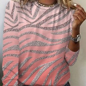 Women's Long Sleeve Tee T-shirt Spring/Fall Geometric Jersey Crew Neck Daily Going Out Casual Top, JustFashionNow T-Shirts, color:Pink|size:XXL,