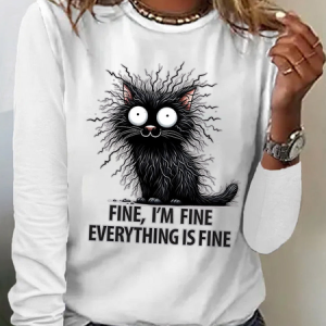 Women's Long Sleeve Tee T-shirt Spring/Fall Animal Cotton Crew Neck Daily Going Out Casual Top, JustFashionNow T-Shirts, color:White|size:3XL,