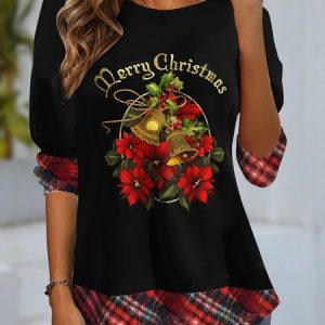 Women's Long Sleeve Tee T-shirt Spring/Fall Christmas Jersey Crew Neck Daily Going Out Casual Top, JustFashionNow T-Shirts, color:Black|size:XXL,
