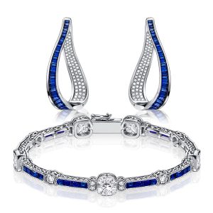 jewelry sets - Italo White & Blue Sapphire Bracelet & Hoop Earrings Jewelry Set, Italo jewelry - Online Catalog
