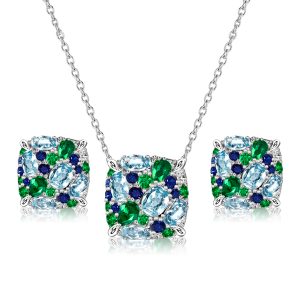 jewelry sets - Italo Aquamarine Sets Multi Color Necelace & Earrings Jewelry Set, Italo jewelry - Online Catalog