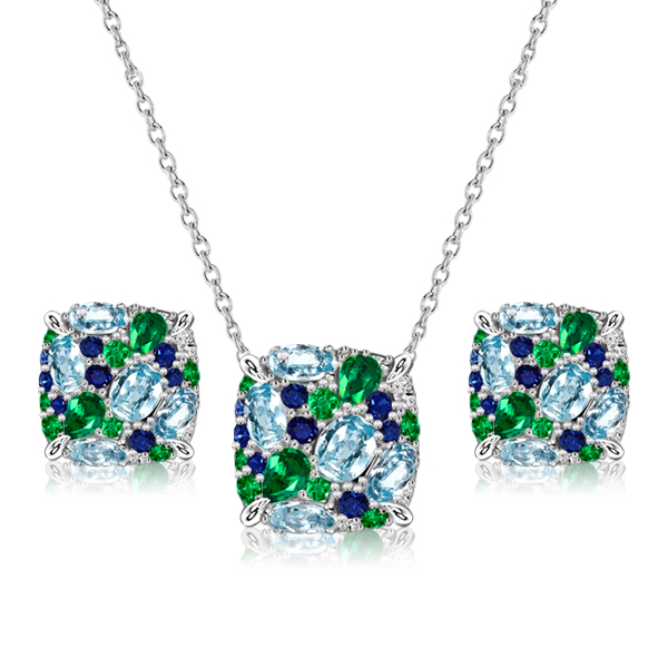 jewelry sets - Italo Aquamarine Sets Multi Color Necelace & Earrings Jewelry Set, Italo jewelry - Online Catalog