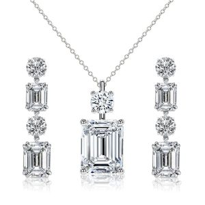 jewelry sets - Italo White Sapphire Emerald Cut Necklace & Drop Earrings Jewelry Set, Italo jewelry - Online Catalog
