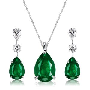 jewelry sets - Italo Pear Shaped Emerald Sapphire Necklace & Earrings Jewelry Set, Italo jewelry - Online Catalog