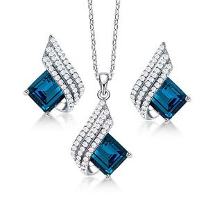 jewelry sets - Italo Emerald Cut Blue Topaz Necklace & Earrings Jewelry Set, Italo jewelry - Online Catalog