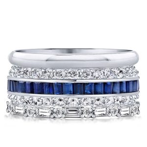 stackable ring sets - Italo Baguette Blue Sapphire Stackable Band Set For Women, Italo jewelry - Online Catalog