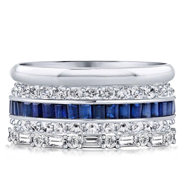 stackable ring sets - Italo Baguette Blue Sapphire Stackable Band Set For Women, Italo jewelry - Online Catalog