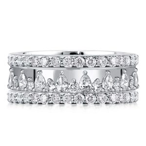 stackable ring sets - Italo Triple Row Round & Pear Cut Stackable Band Set, Italo jewelry - Online Catalog