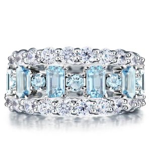 stackable ring sets - Italo Baguette Aquamarine Stackable Ring Set For Women, Italo jewelry - Online Catalog