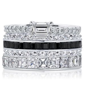 stackable ring sets - Italo Emerald & Asscher & Baguette Black Stackable Band Set, Italo jewelry - Online Catalog