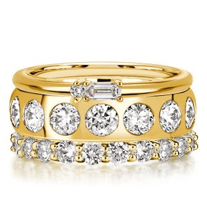 stackable ring sets - Italo Golden Baguette & Round Cut Stackable Band Set For Women, Italo jewelry - Online Catalog