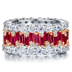 stackable ring sets - Two Tone Round & Baguette Eternity Ruby Stackable Band Set, Italo jewelry - Online Catalog