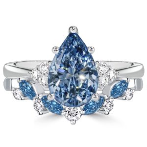 bridal sets - Italo Pear Shaped Blue Topaz Wedding Rings Bridal Set, Italo jewelry - Online Catalog