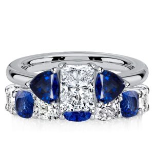 Bridal sets - Italo White & Blue Radiant Cut 3 Stone Wedding Rings Bridal Set, Italo jewelry - Online Catalog