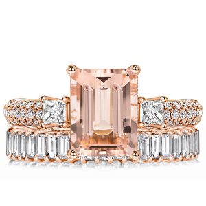bridal sets - Italo Rose Gold Morganite Emerald Cut Wedding Ring Set Bridal Set, Italo jewelry - Online Catalog