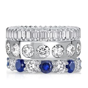 stackable ring sets - Italo Baguette & Round Cut Blue Sapphire Stackable Band Set, Italo jewelry - Online Catalog