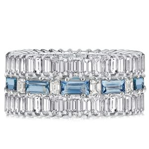 Bridal sets - Italo Baguette Cut White & Blue Topaz Stackable Band Set, Italo jewelry - Online Catalog