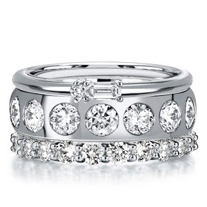 stackable ring sets - Italo Baguette & Round Cut Stackable Band Set For Women, Italo jewelry - Online Catalog