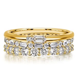 stackable ring sets - Italo Eternity Golden Baguette & Round Cut Stackable Band Set, Italo jewelry - Online Catalog
