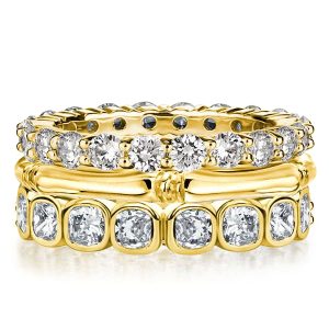 Stackable ring sets - Italo Bezel Setting Cushion & Round Cut Stackable Band Set, Italo jewelry - Online Catalog
