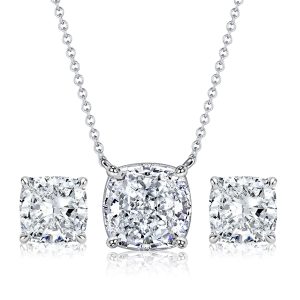 jewelry sets - Italo Solitaire Cushion Cut Necklace & Stud Earrings Jewelry Set, Italo jewelry - Online Catalog