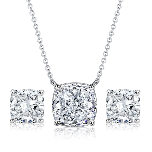 jewelry sets - Italo Solitaire Cushion Cut Necklace & Stud Earrings Set, Italo jewelry - Online Catalog