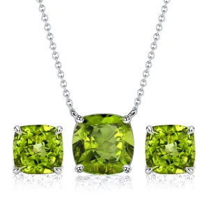 jewelry sets - Italo Peridot Cushion Cut Necklace & Stud Earrings Jewelry Set, Italo jewelry - Online Catalog