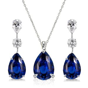 jewelry sets - Italo Blue Sapphire Pear Shaped Necklace & Earrings Jewelry Set, Italo jewelry - Online Catalog