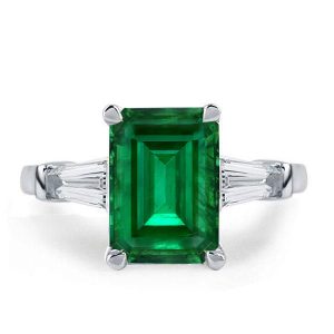 three stone engagement rings - Three Stone Emerald Cut Emerald Green Engagement Ring, Italo jewelry - Online Catalog