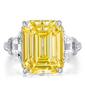 three stone engagement rings - Three Stone Emerald Cut Yellow Topaz Engagement Ring, Italo jewelry - Online Catalog
