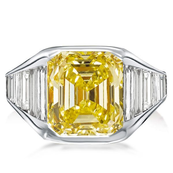 emerald cut engagement rings - Emerald & Baguette Cut Yellow Topaz Engagement Ring, Italo jewelry - Online Catalog