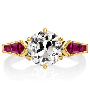 Vintage engagement Rings - Golden Round Cut White & Ruby Engagement Ring, Italo jewelry - Online Catalog