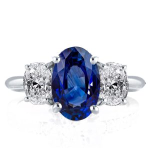 three stone engagement rings - Italo Three Stone Oval Cut Blue Sapphire Engagement Ring, Italo jewelry - Online Catalog