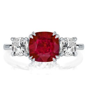 three stone engagement rings - Three Stone Ruby Cushion Cut Engagement Ring, Italo jewelry - Online Catalog