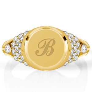 classic engagement rings - Initial Pave Setting Personalized Signet Ring For Women Pinky Ring, Italo jewelry - Online Catalog