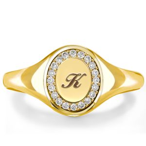 halo engagement rings - Initial Halo Personalized Signet Ring For Women Pinky Ring, Italo jewelry - Online Catalog
