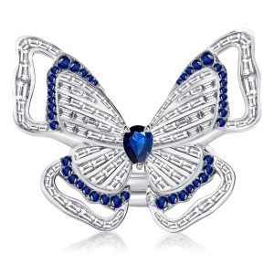 dancing butterfly - Pear Cut Double Butterfly Created White & Blue Sapphire Ring Set, Italo jewelry - Online Catalog