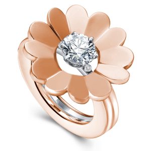bloom - Rose Gold Round Cut Solitaire Flower Design Wedding Set, Italo jewelry - Online Catalog