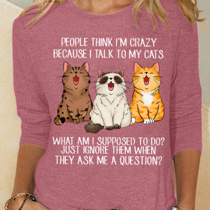 Crew Neck Long Sleeve Cat Regular Medium Elasticity Loose Blouse For Women, Blouses, color:Watermelon|size:3XL, catalog Noracora shop