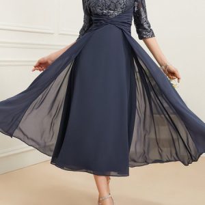 Crew Neck Regular Fit Plain Elegant Dress, JustFashionNow Dresses, color:Blue|size:XXL,