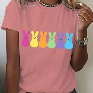 Women's Easter Bunny Funny Casual Cotton Crew Neck Short SleeveT-Shirt, T-shirts, Lilicloth.com