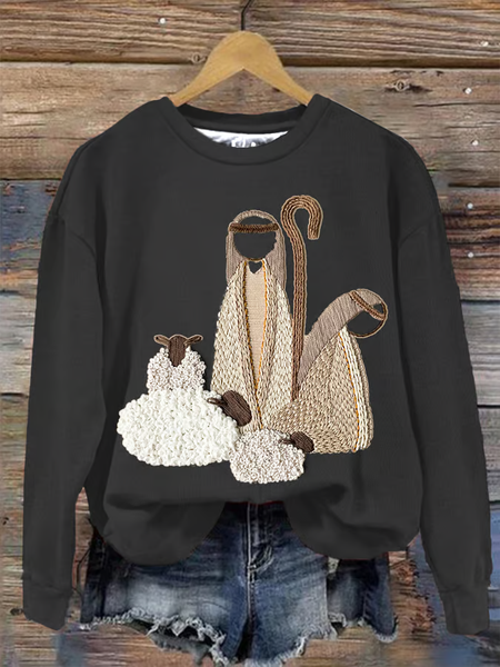 Women's Crew Neck Nationality/ethnic Casual Spring/Fall Long Sleeve Sweatshirt, JustFashionNow Sweatshirts & Hoodies, color:Black|size:XXL,