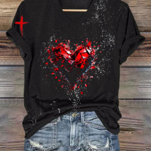 Women's Country Music Print V Neck Loose T-Shirt, T-shirts, Lilicloth.com